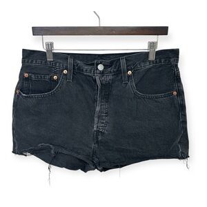 Levi's Black Distressed Cotton Denim Women's Shorts
